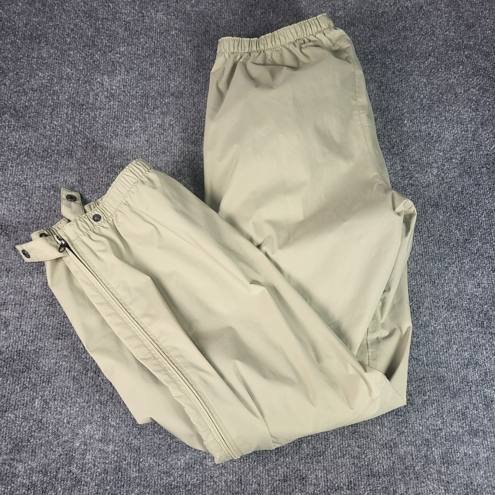Cabelas Women Tan Nylon Rain Pants Medium Regular Elastic Waist Side Zip Hem